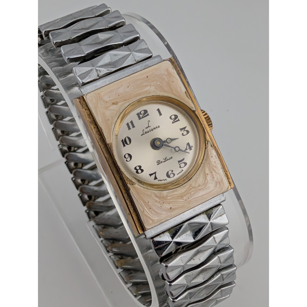 Lausanne De Luxe Swiss Mechanical Watch Women 21mm Case Stretch Band- Working